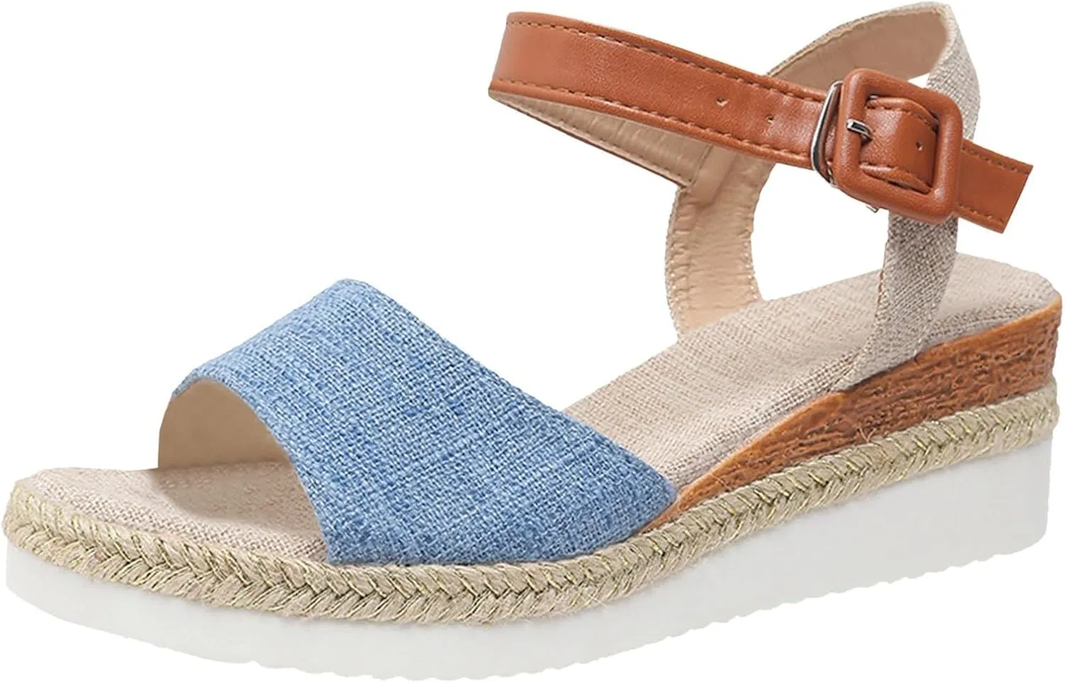 Espadrille Dressy Wedge Sandals Orthopedic Platform Espadrille Slip On Sandals Comfortable Fashion Braided Heels Shoes with Adjustable Ankle Strap Metal Buckle