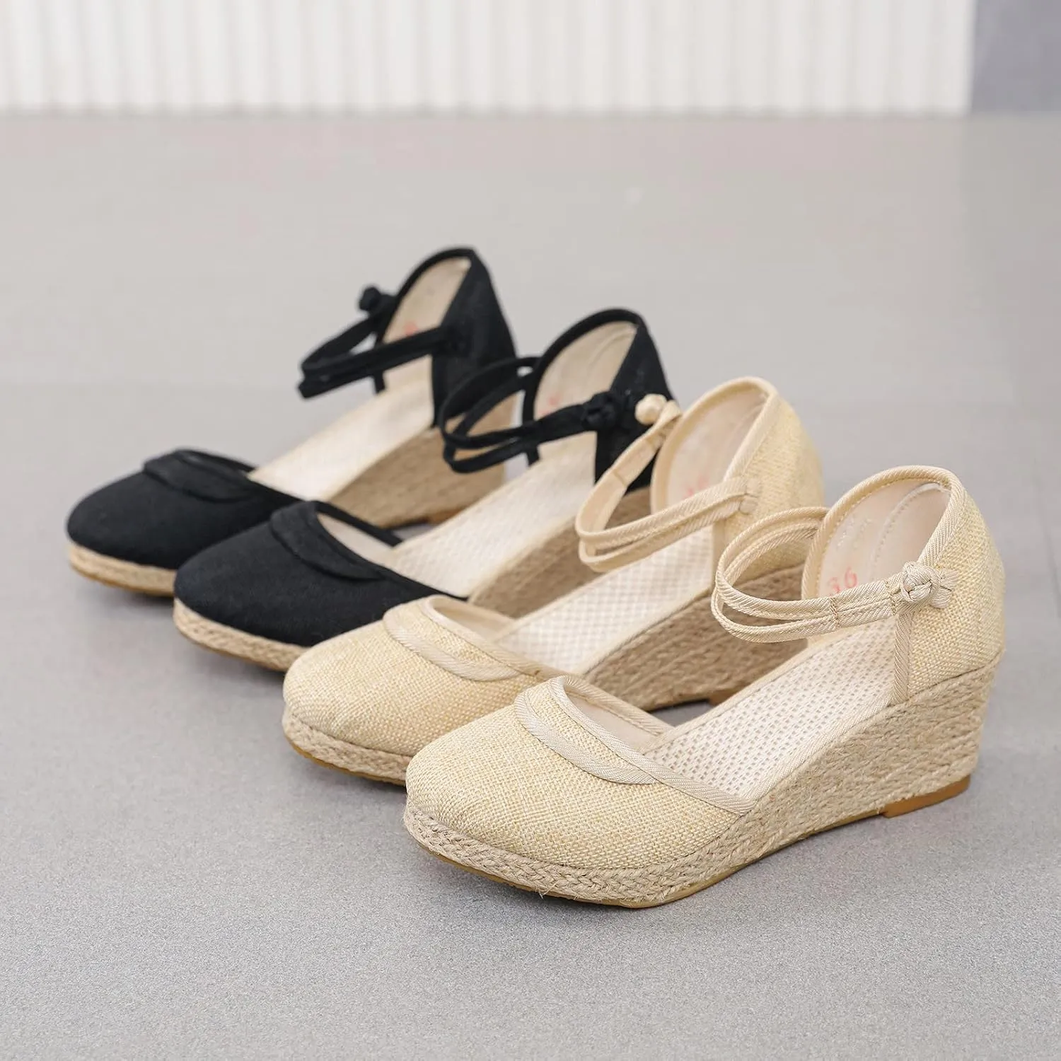 Espadrilles Wedge Sandals for Women,Closed Pointed Toe Orthopedic Backless Platform Sandal Ladies Arch Support Comfy Strappy Shoes Cushion Footbed Casual Shoe for Outdoor Indoor