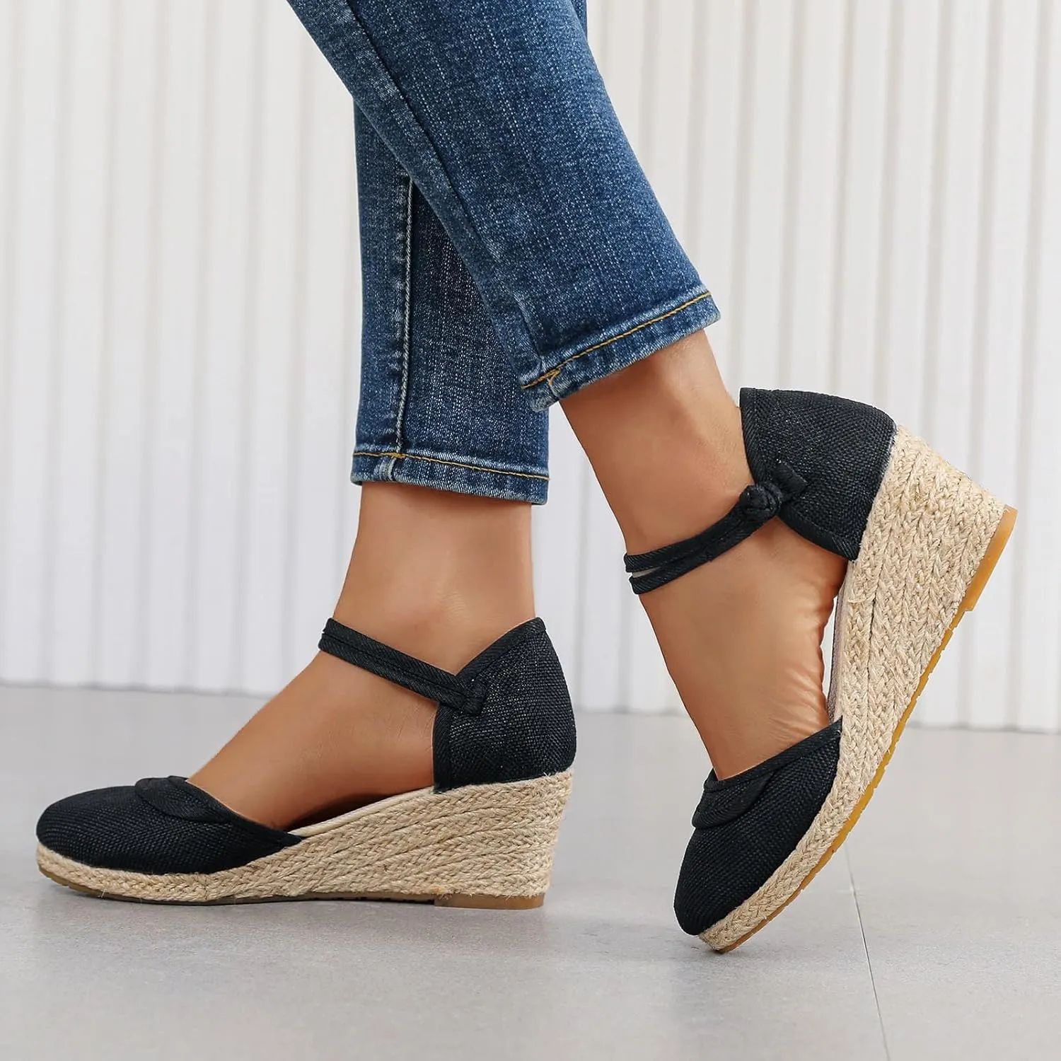 Espadrilles Wedge Sandals for Women,Closed Pointed Toe Orthopedic Backless Platform Sandal Ladies Arch Support Comfy Strappy Shoes Cushion Footbed Casual Shoe for Outdoor Indoor