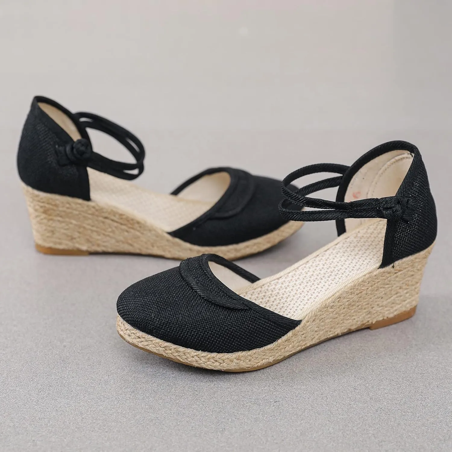 Espadrilles Wedge Sandals for Women,Closed Pointed Toe Orthopedic Backless Platform Sandal Ladies Arch Support Comfy Strappy Shoes Cushion Footbed Casual Shoe for Outdoor Indoor