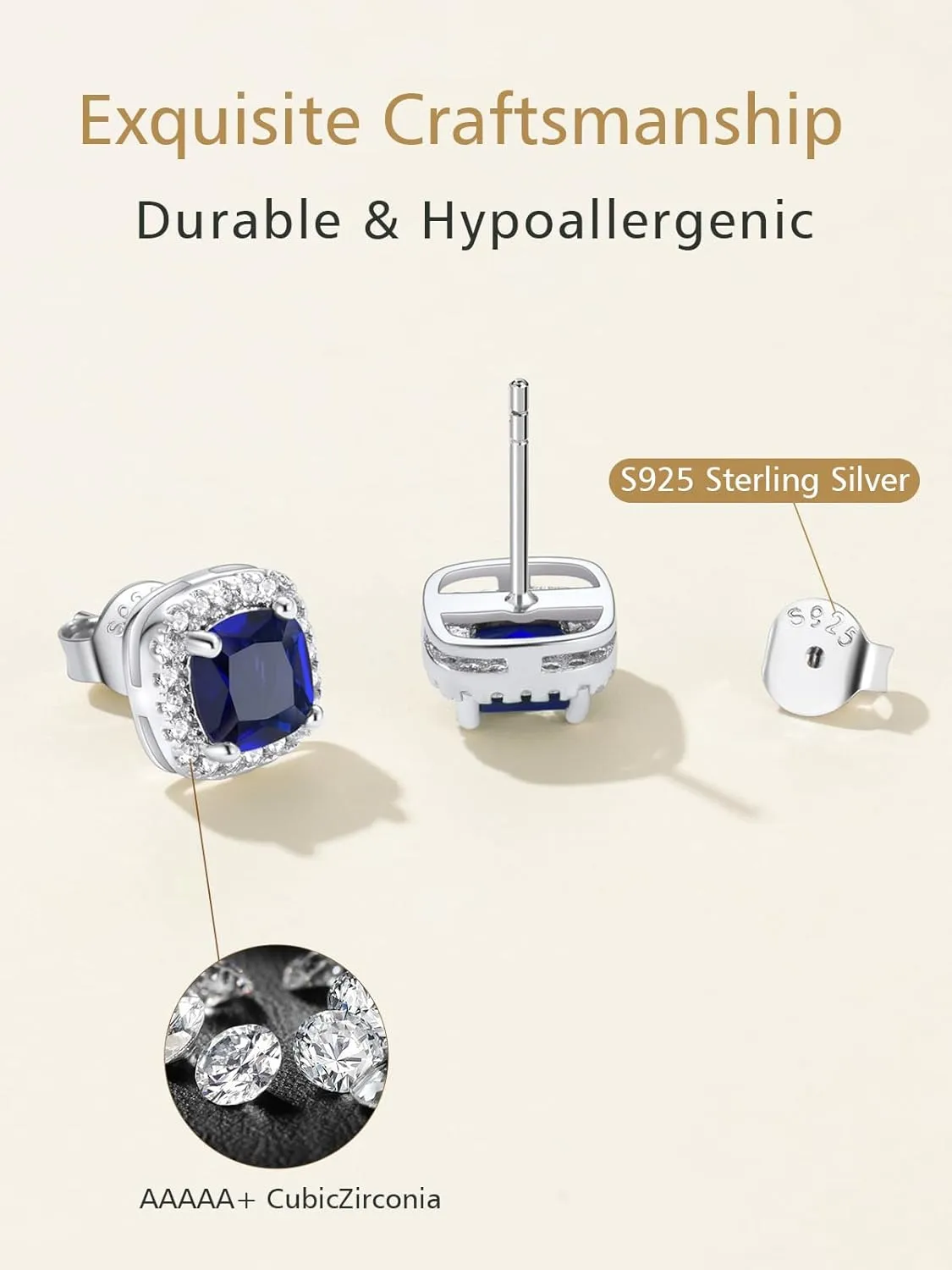 FindChic Birthstone Earrings for Women, Round/Heart/Square/Teardrop Earrings with 925 Sterling Silver Posts & Push Backs, Hypoallergenic Studs with Cubic Zirconia, 12 Months Jewelry with Gift Box