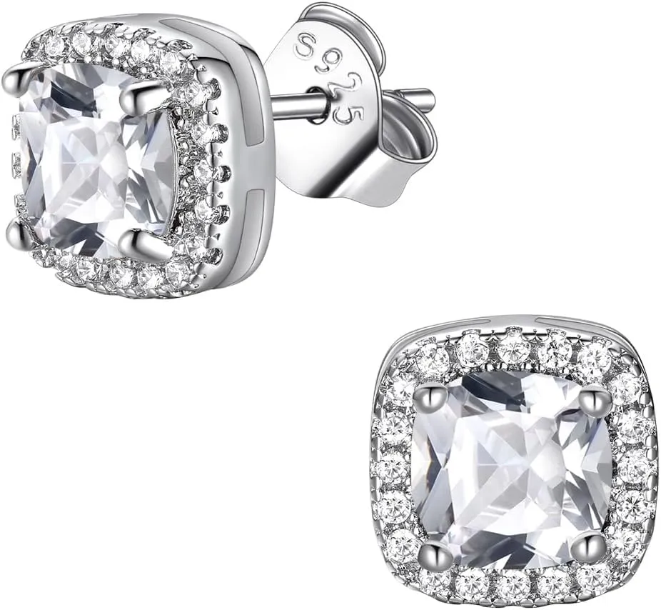 FindChic Birthstone Earrings for Women, Round/Heart/Square/Teardrop Earrings with 925 Sterling Silver Posts & Push Backs, Hypoallergenic Studs with Cubic Zirconia, 12 Months Jewelry with Gift Box