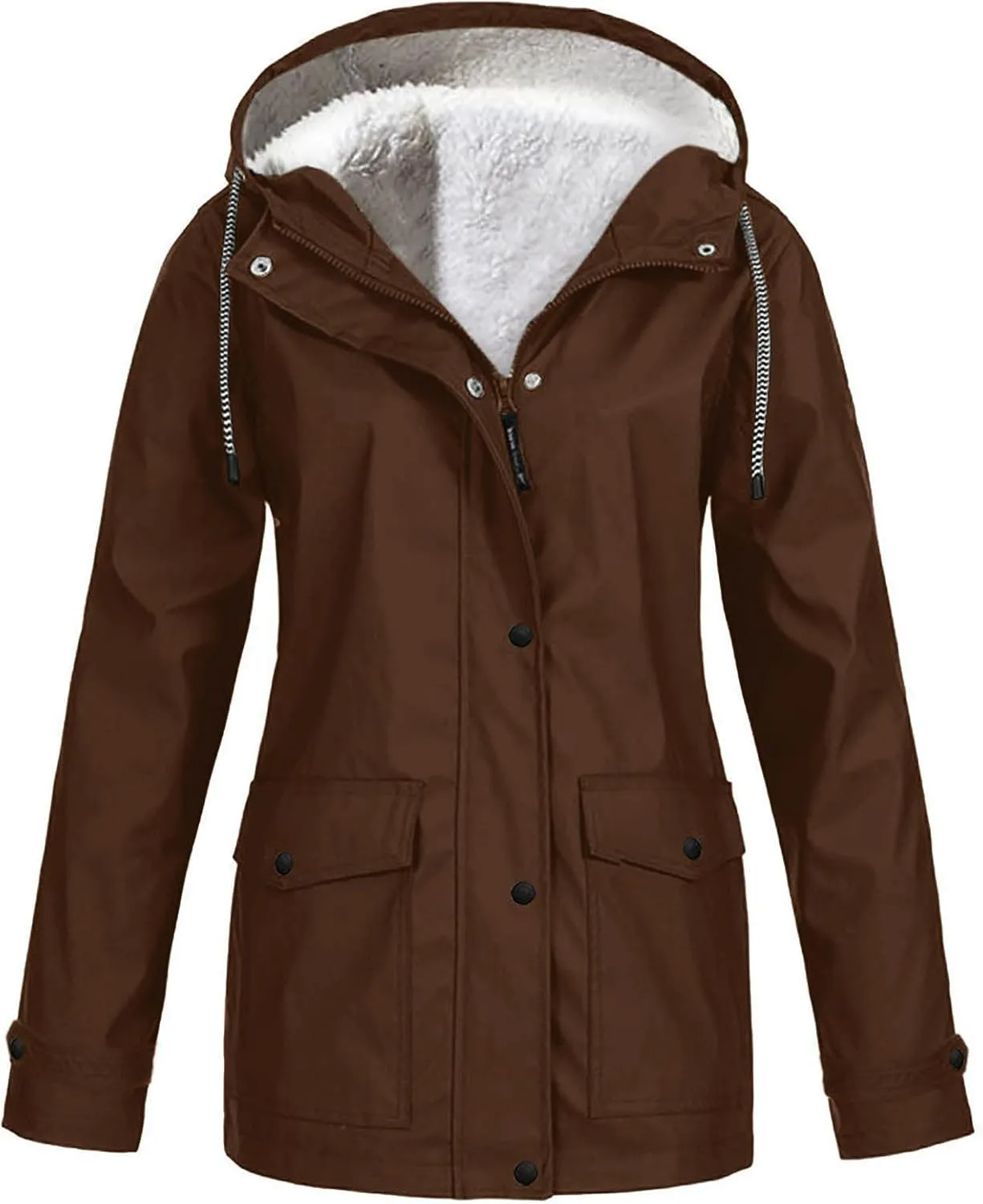 Fleece Lined Rain Jacket Women Plus Size Hoodie Raincoat Waterproof Coats Zip Mountain Windbreaker Outdoor Outerwear
