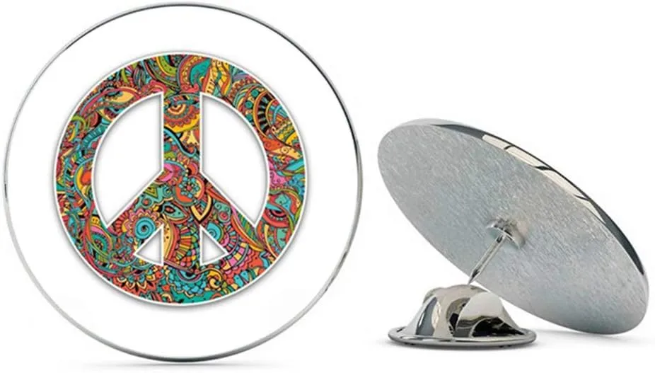 Floral Pattern Peace Sign Metal 0.75" Lapel Hat Pin Tie Tack Pinback