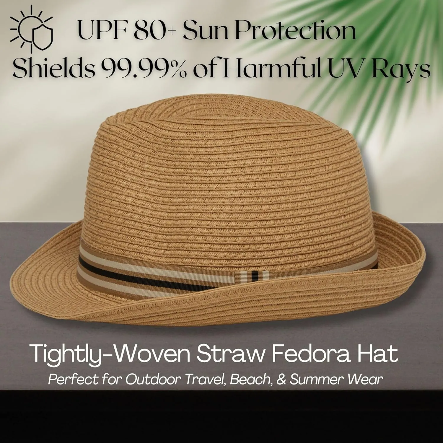 Funky Junque Straw Fedora Hat Beach Summer Short Brim Packable Sun Trilby Unisex UPF 50 