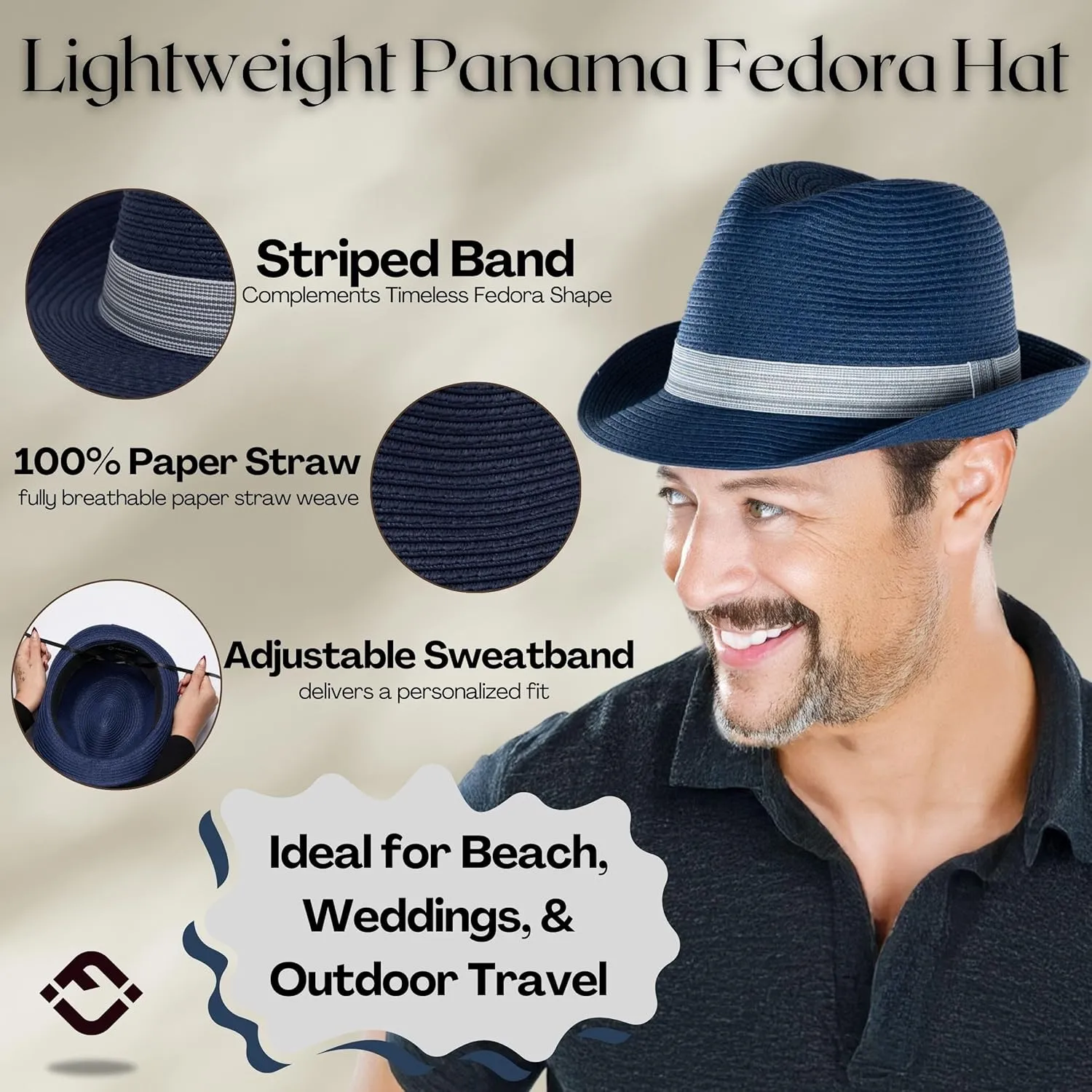 Funky Junque Straw Fedora Hat Beach Summer Short Brim Packable Sun Trilby Unisex UPF 50 