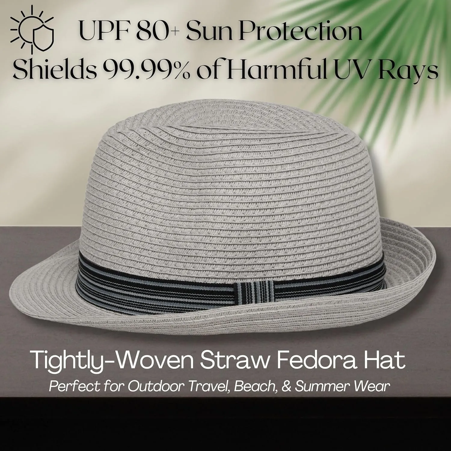 Funky Junque Straw Fedora Hat Beach Summer Short Brim Packable Sun Trilby Unisex UPF 50 