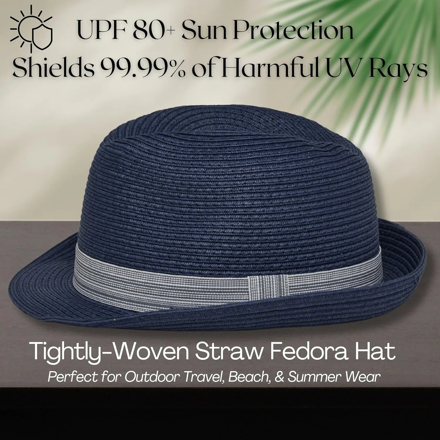 Funky Junque Straw Fedora Hat Beach Summer Short Brim Packable Sun Trilby Unisex UPF 50 