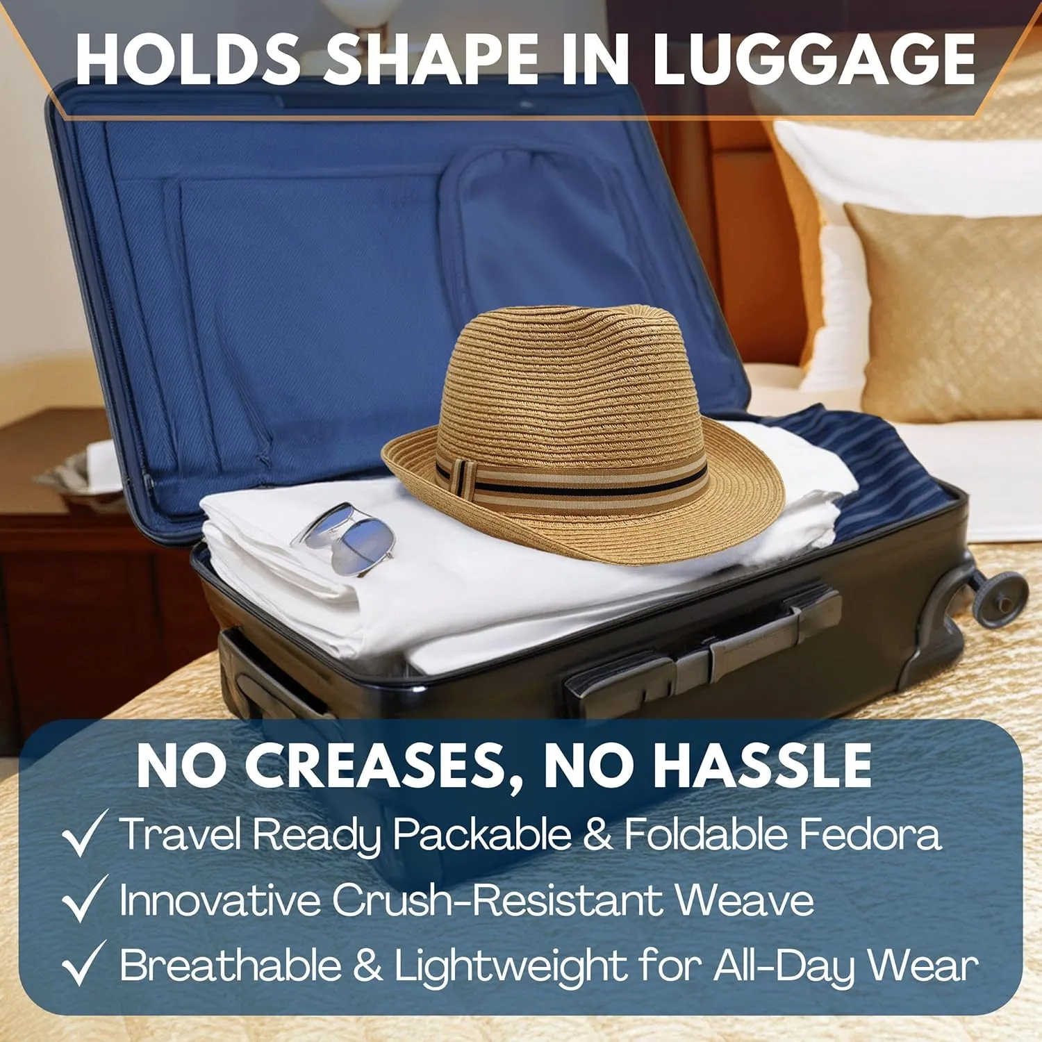 Funky Junque Straw Fedora Hat Beach Summer Short Brim Packable Sun Trilby Unisex UPF 50 