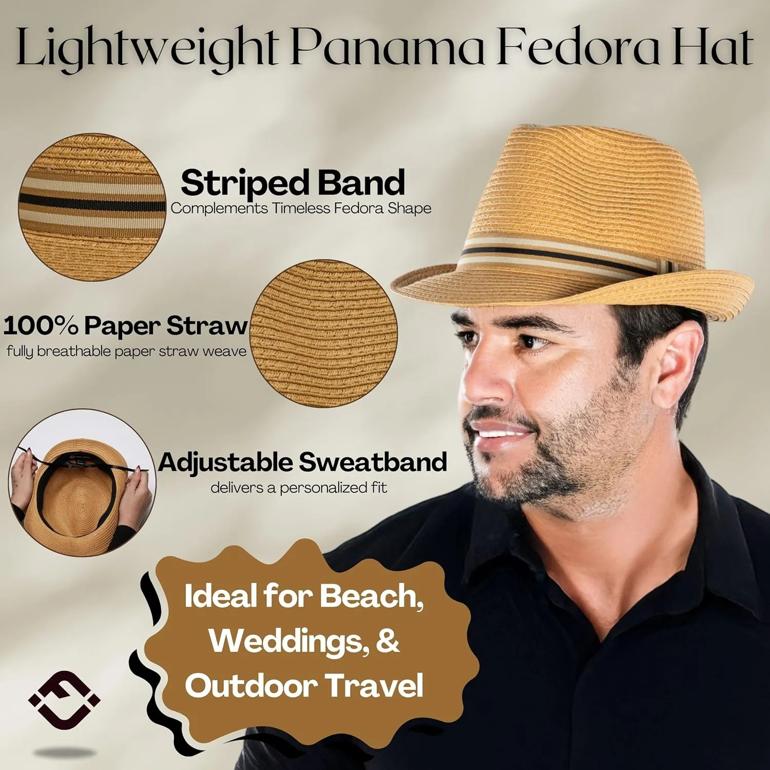 Funky Junque Straw Fedora Hat Beach Summer Short Brim Packable Sun Trilby Unisex UPF 50 