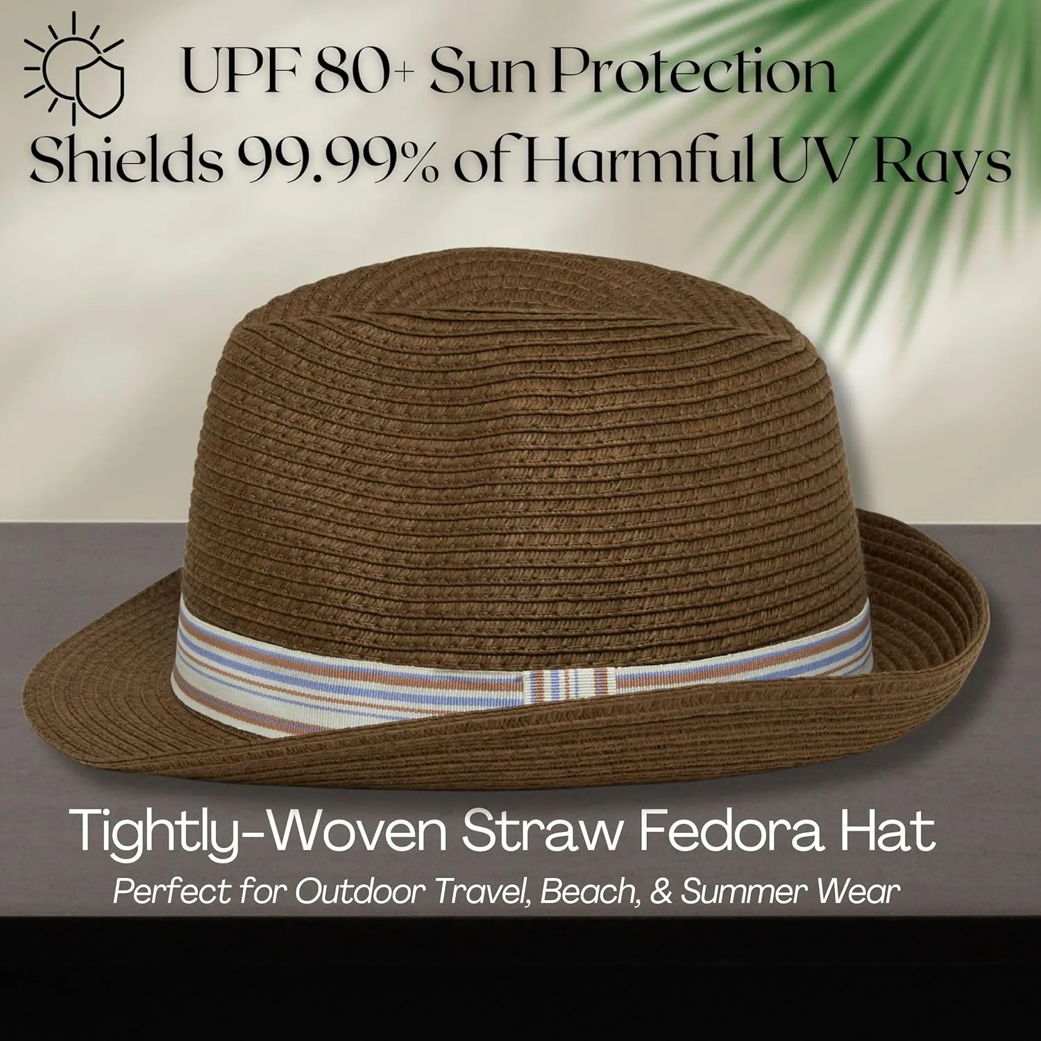 Funky Junque Straw Fedora Hat Beach Summer Short Brim Packable Sun Trilby Unisex UPF 50 