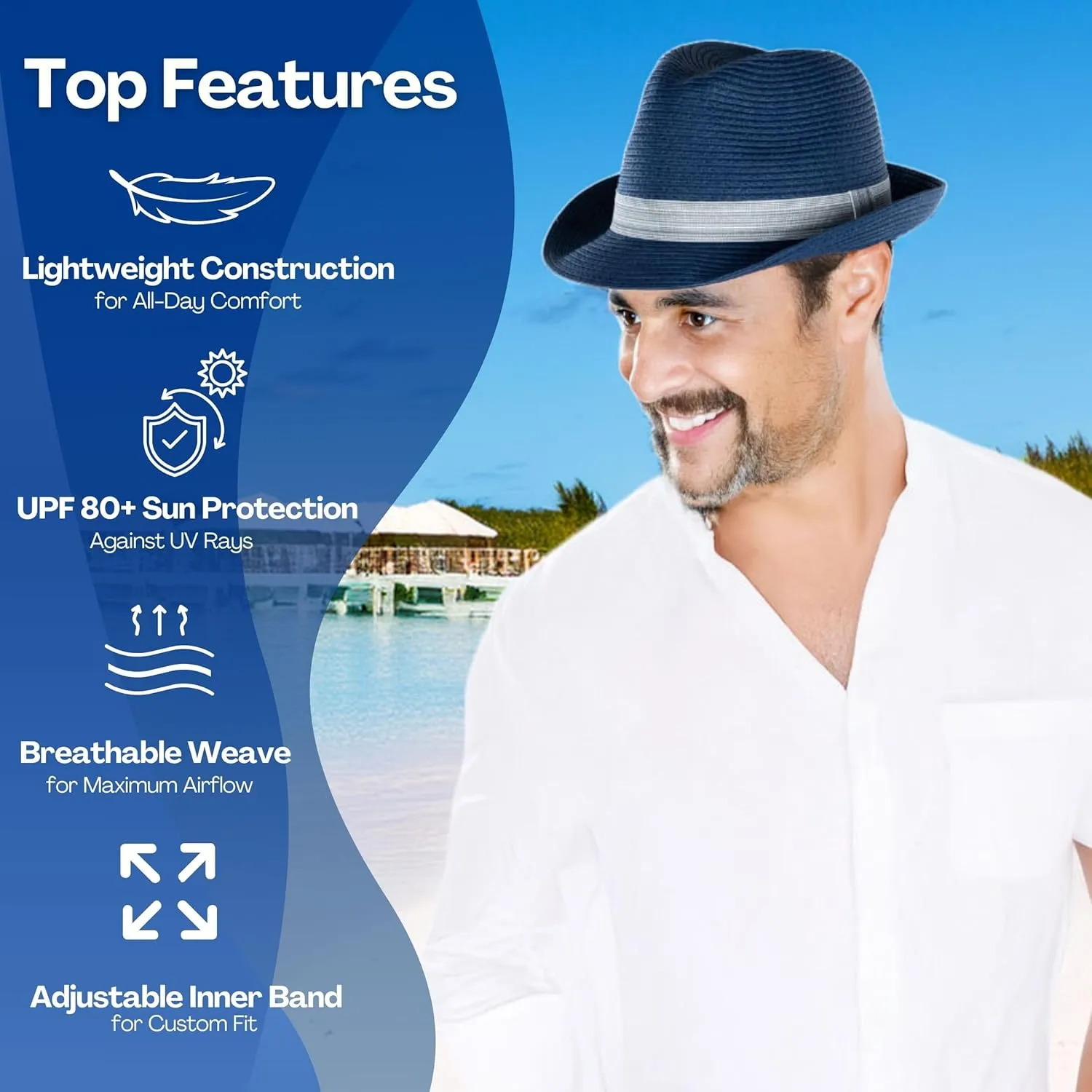 Funky Junque Straw Fedora Hat Beach Summer Short Brim Packable Sun Trilby Unisex UPF 50 