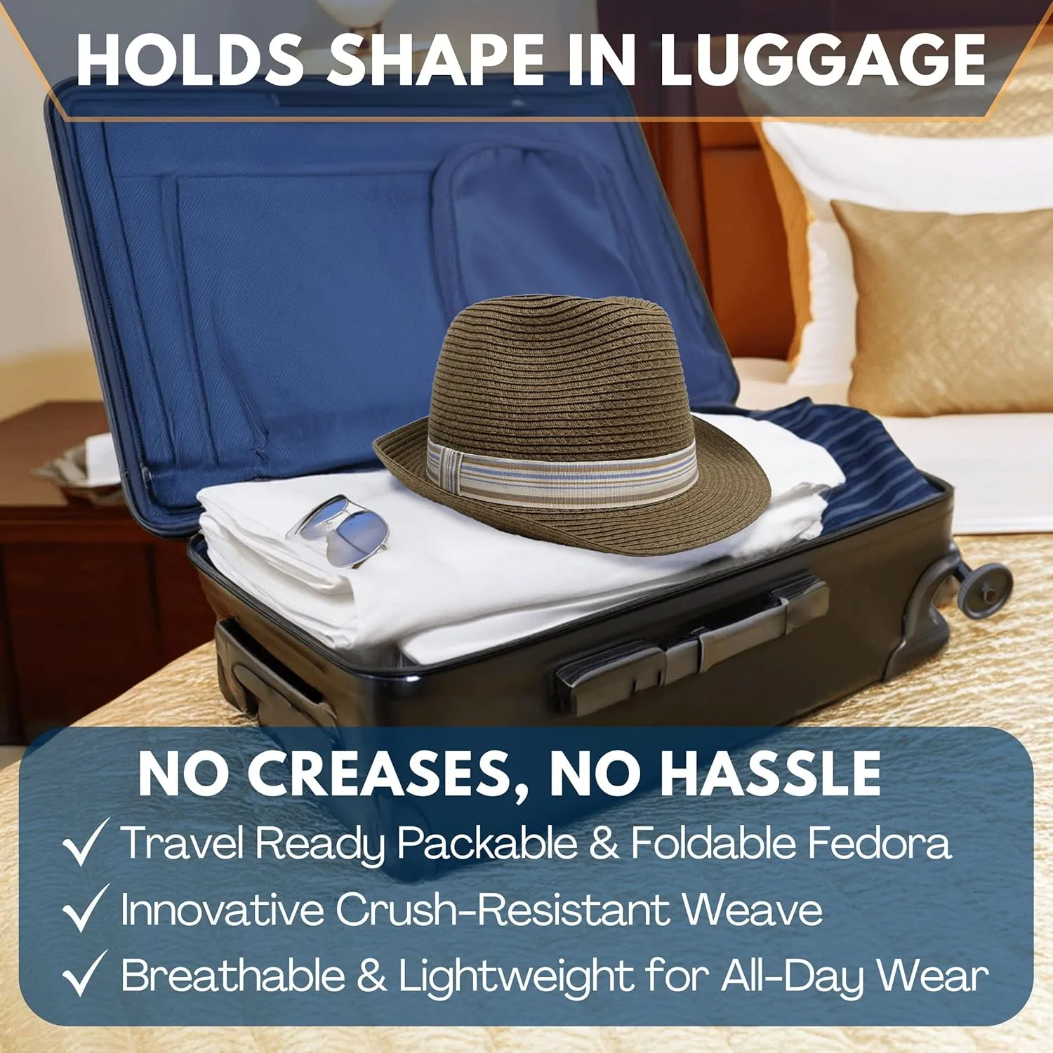 Funky Junque Straw Fedora Hat Beach Summer Short Brim Packable Sun Trilby Unisex UPF 50 