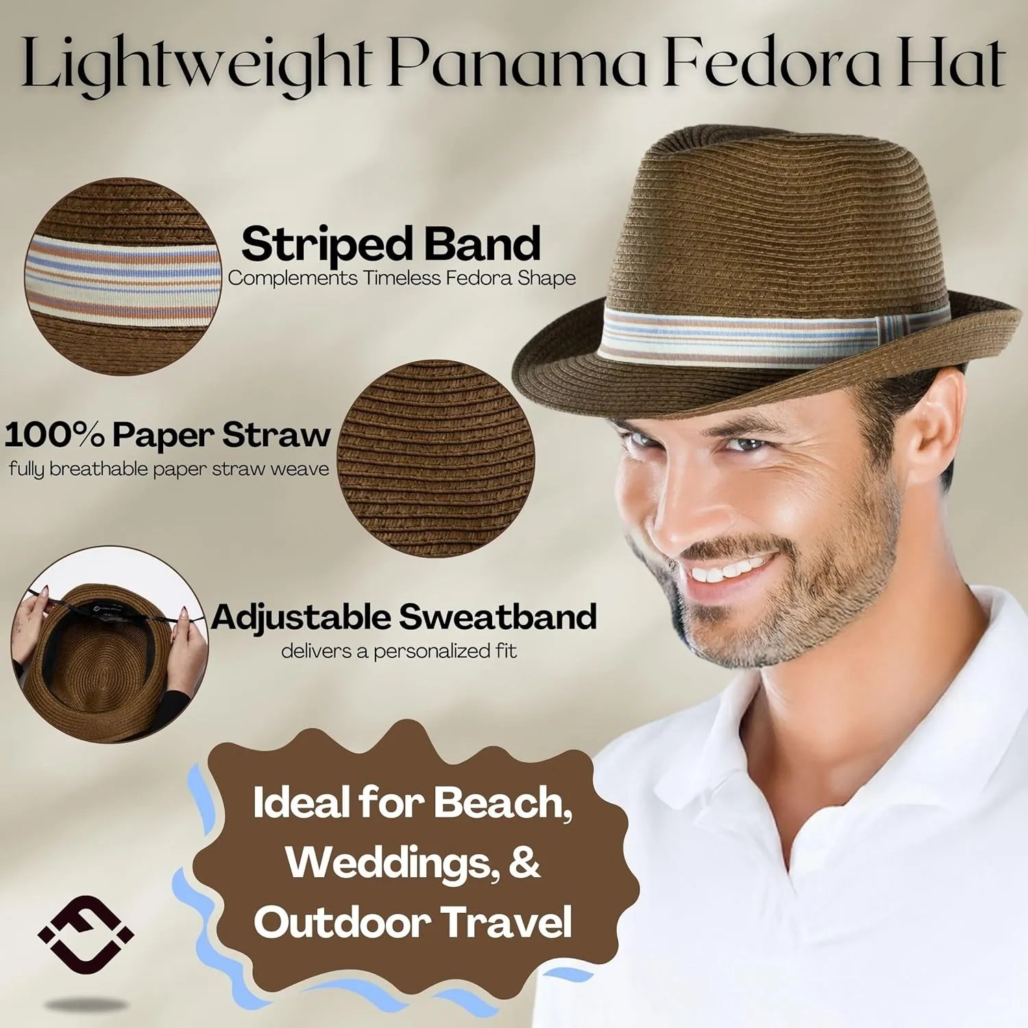 Funky Junque Straw Fedora Hat Beach Summer Short Brim Packable Sun Trilby Unisex UPF 50 