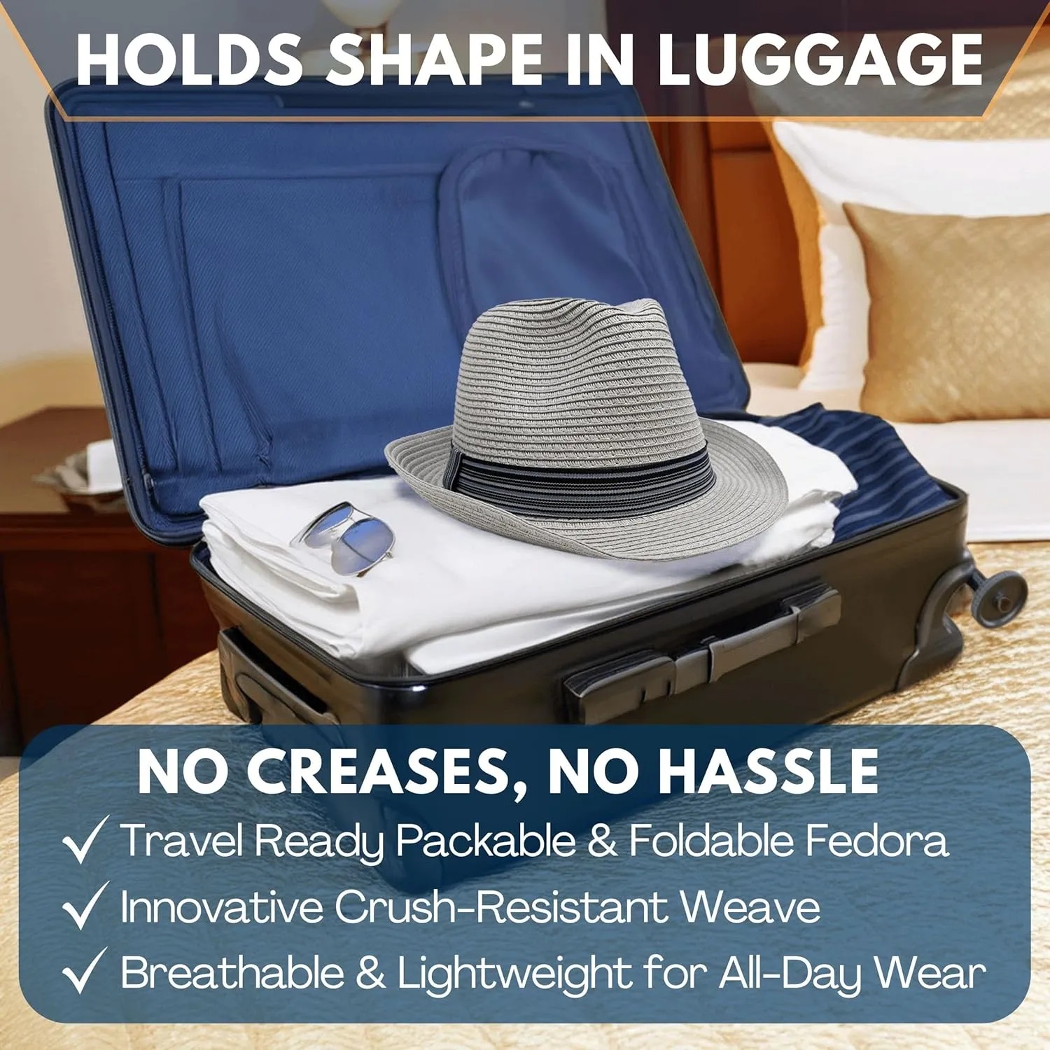 Funky Junque Straw Fedora Hat Beach Summer Short Brim Packable Sun Trilby Unisex UPF 50 