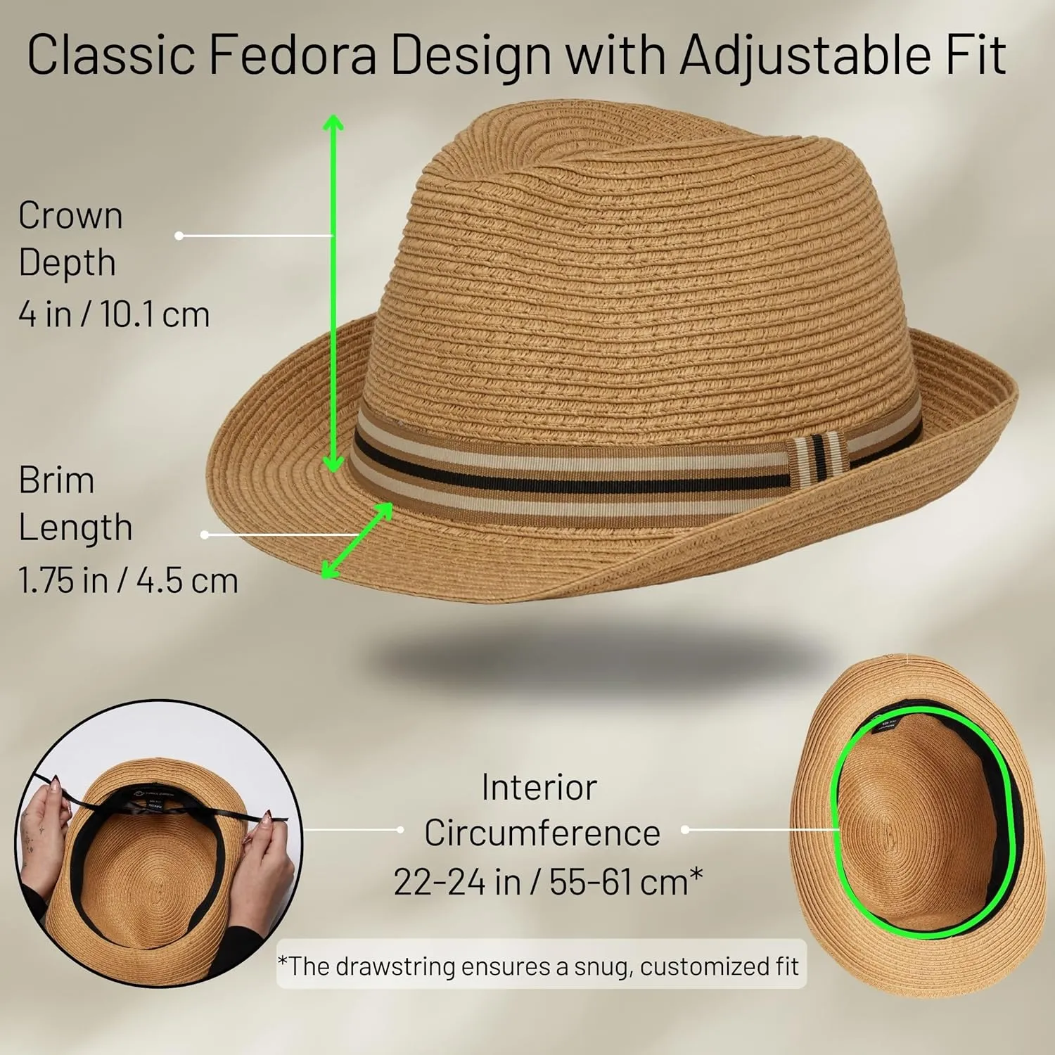 Funky Junque Straw Fedora Hat Beach Summer Short Brim Packable Sun Trilby Unisex UPF 50 