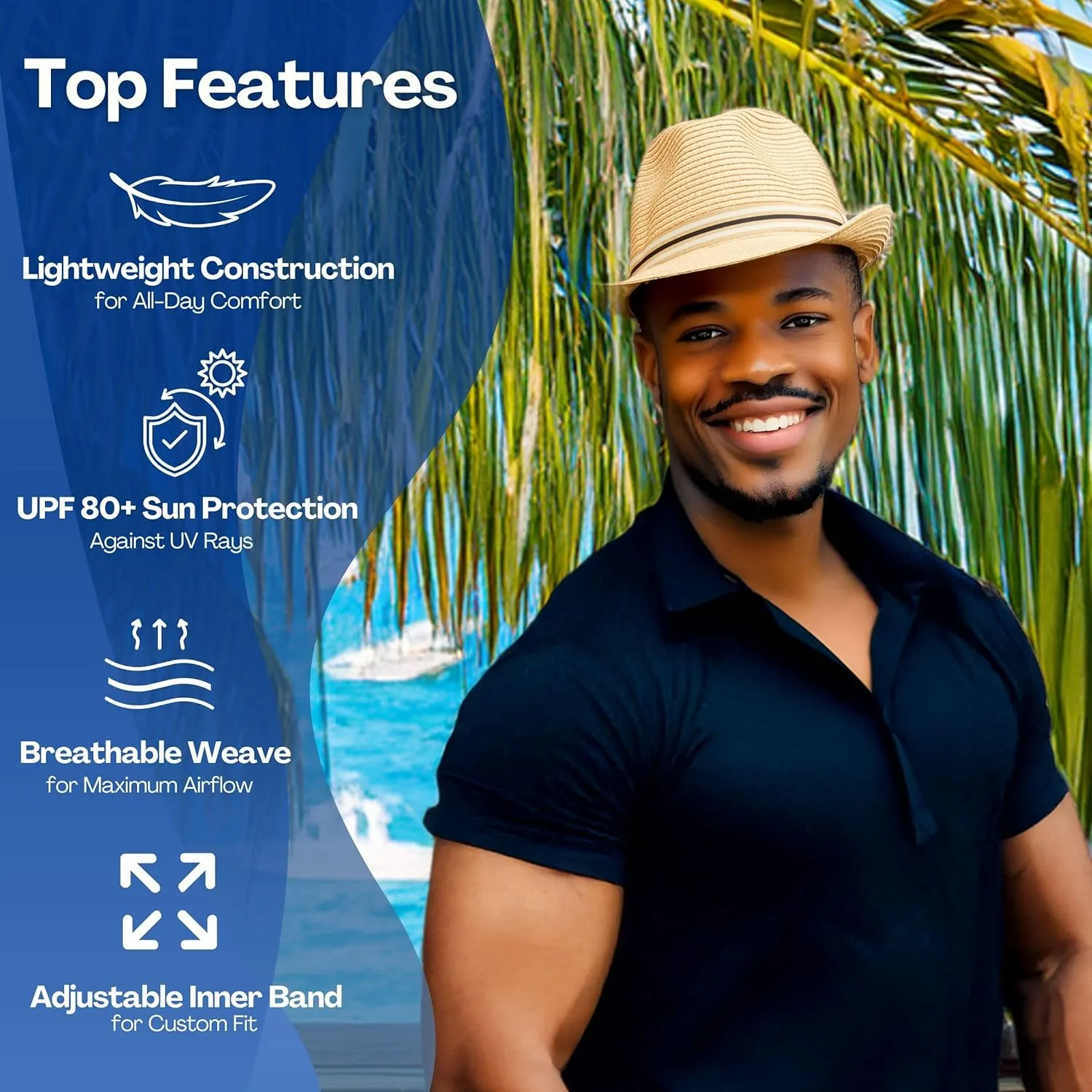 Funky Junque Straw Fedora Hat Beach Summer Short Brim Packable Sun Trilby Unisex UPF 50 