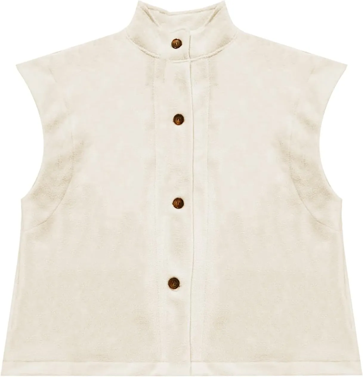Fuzzy Fleece Vest for Women Stand Collar Button Casual Waistcoat Trendy Lightweight Loose Warm Winter Gilet Outerwear