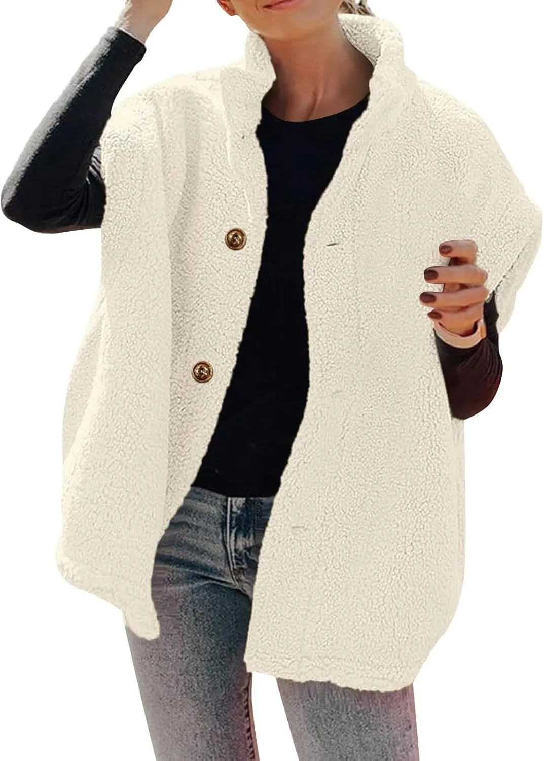 Fuzzy Fleece Vest for Women Stand Collar Button Casual Waistcoat Trendy Lightweight Loose Warm Winter Gilet Outerwear