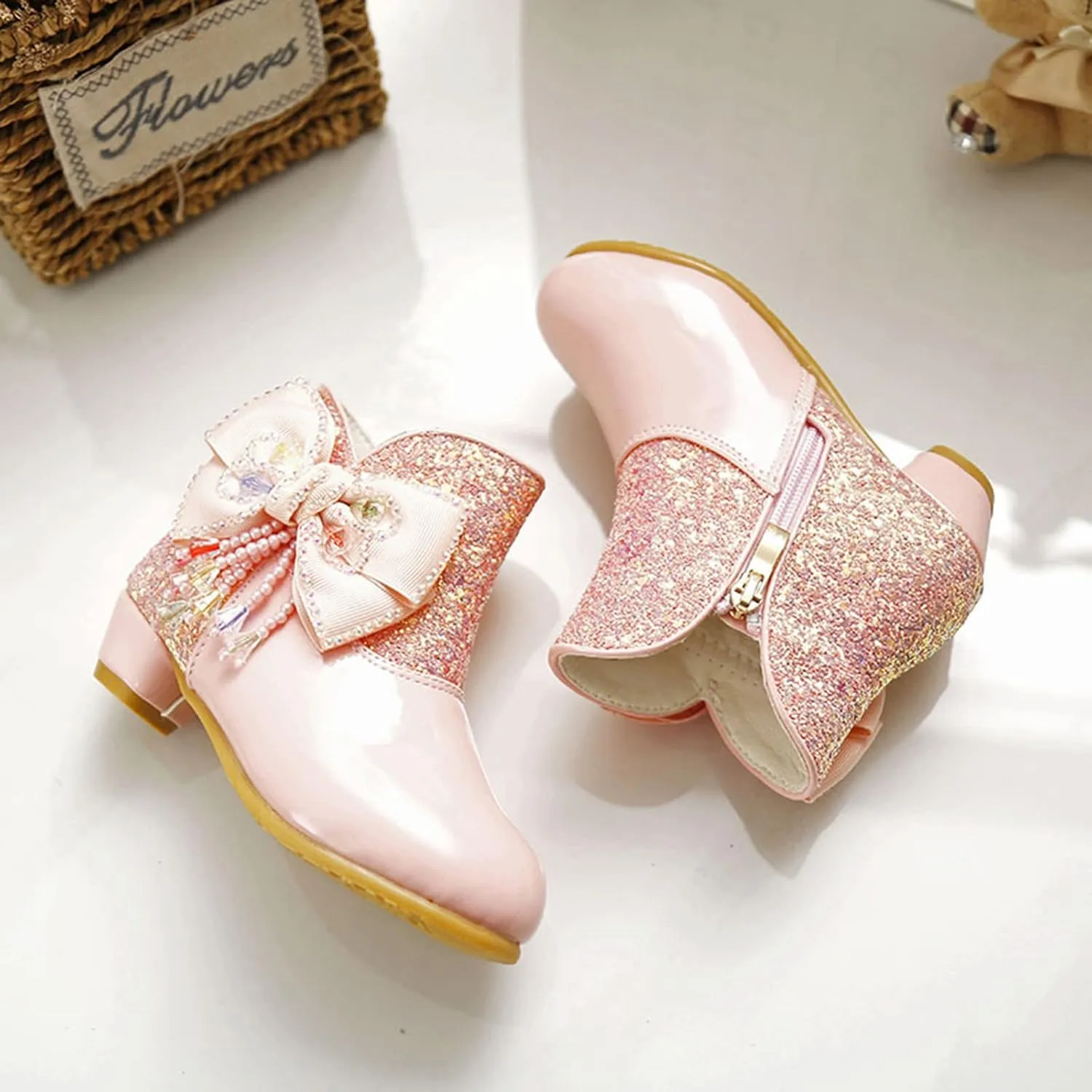 Girls Short Boots Ankle Boots Low Chunky Stacked Heel Boot Ankle Anti-Slip Boots Winter Cowgirl Boots