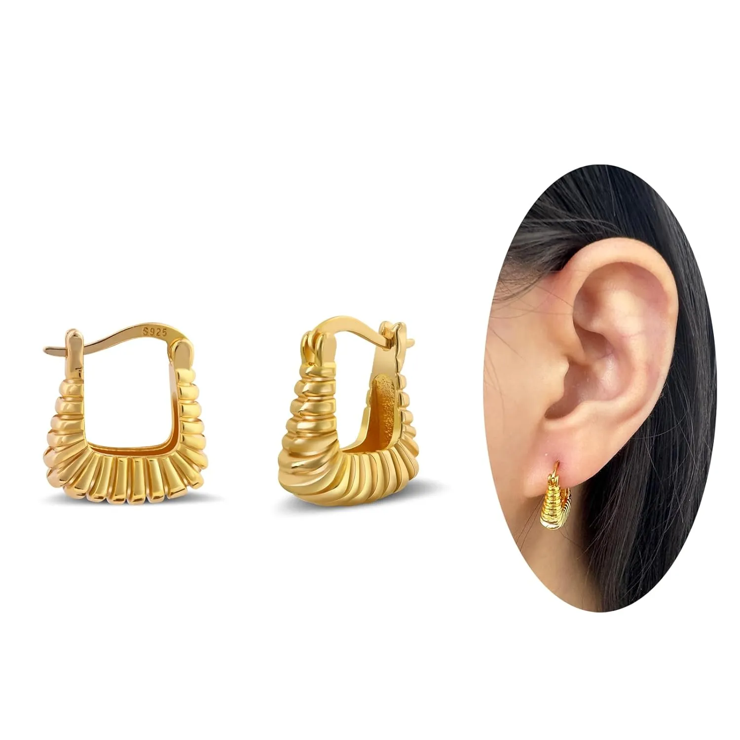 Gold Square Twisted Hoop Earrings for Women Minimalist Geometric Earrings Gold Huggie Hoops Earrings for Gift
