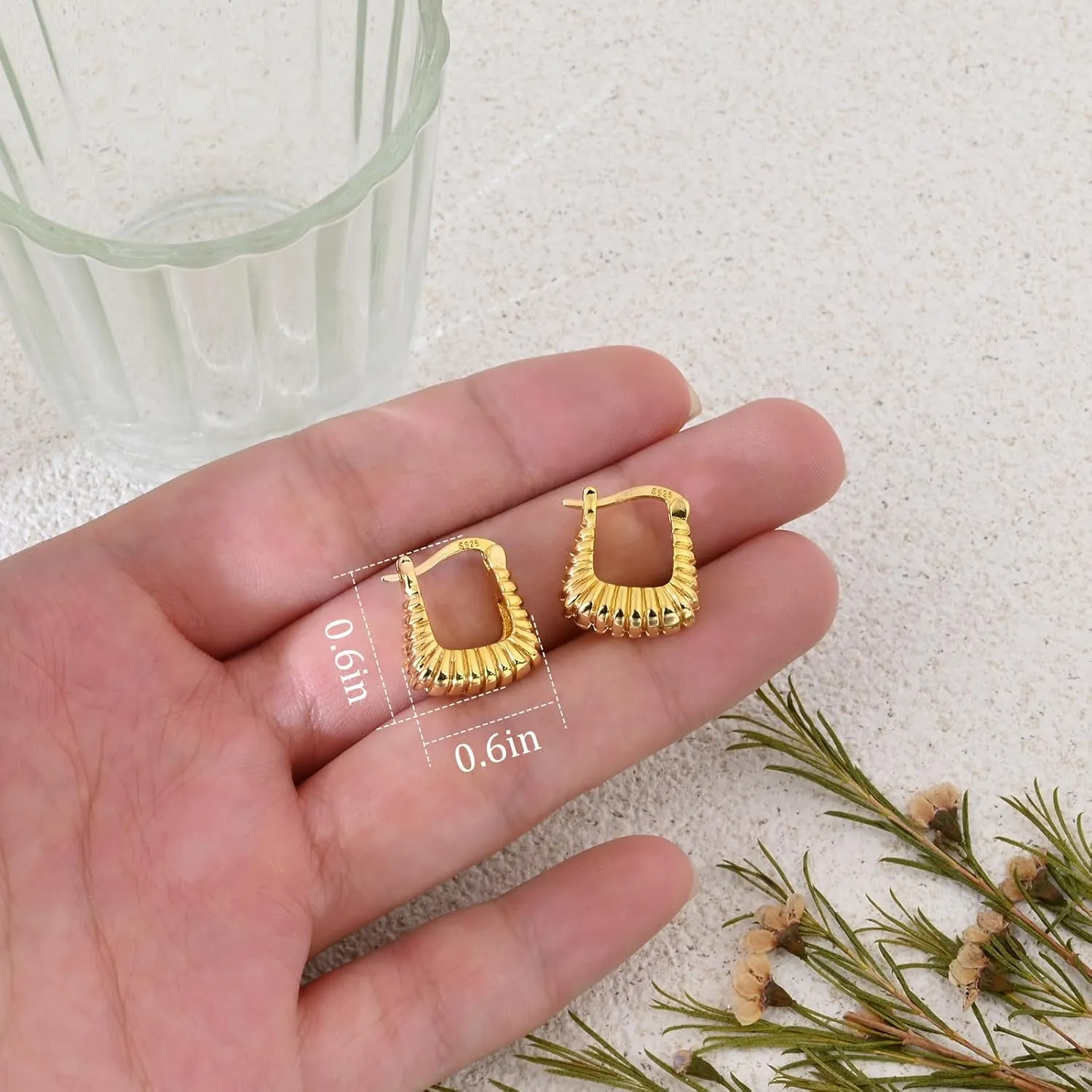 Gold Square Twisted Hoop Earrings for Women Minimalist Geometric Earrings Gold Huggie Hoops Earrings for Gift