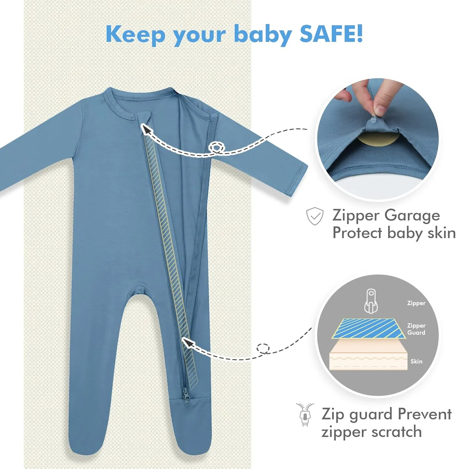 HAPIU Rayon from Bamboo Baby Footed Pajamas, 2 Way Zipper YKK, Footie for Baby Boy Girls, Newborn-24 Months