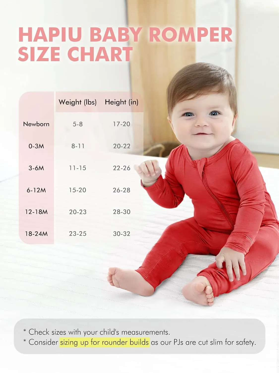 HAPIU Unisex Rayon Made from Bamboo Baby Rompers with Cuffs, 2 Way Zipper YKK, Footless Pajamas Jumpsuit