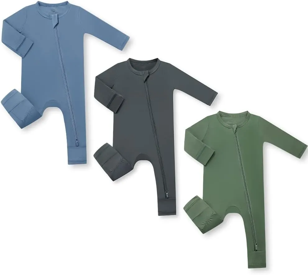 HAPIU Unisex Rayon Made from Bamboo Baby Rompers with Cuffs, 2 Way Zipper YKK, Footless Pajamas Jumpsuit