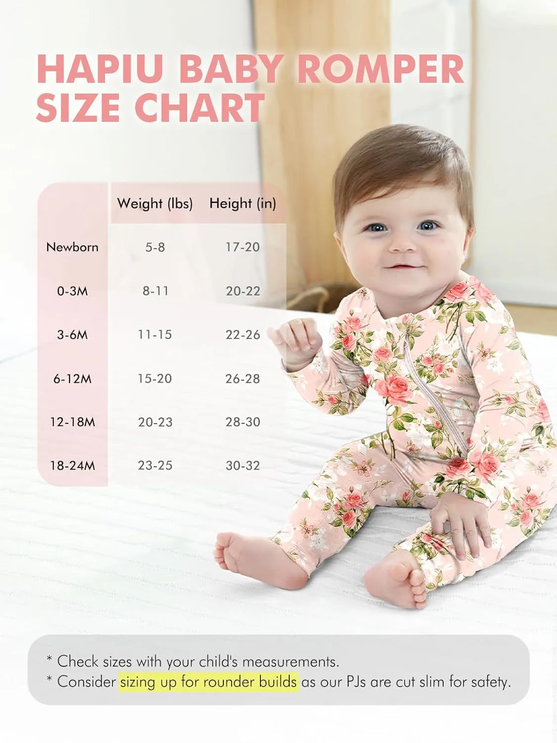 HAPIU Unisex Rayon Made from Bamboo Baby Rompers with Cuffs, 2 Way Zipper YKK, Footless Pajamas Jumpsuit