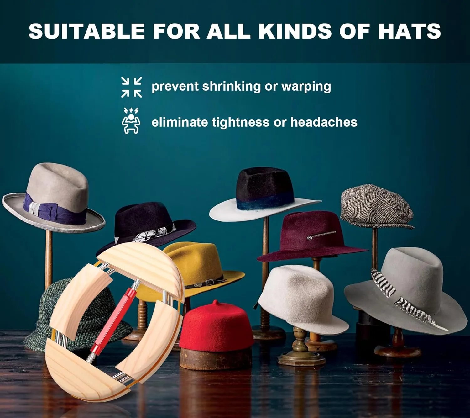 Hat Stretcher 4 Way, Hat Stretcher for Fitted Hats Size 6 7/8 to 8 1/2, Hat Jack Stretcher, Heavy Duty of Hat Extender