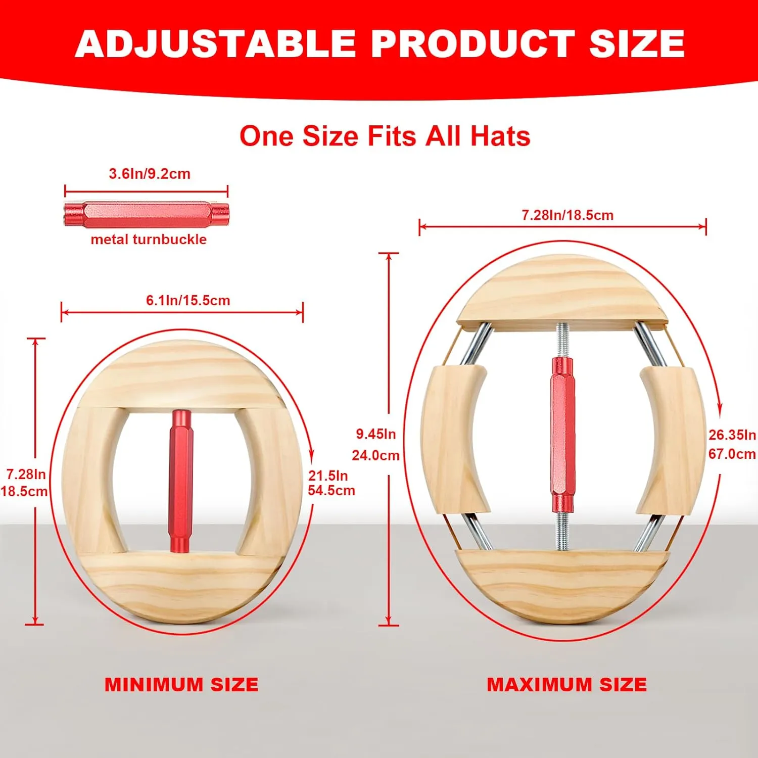 Hat Stretcher 4 Way, Hat Stretcher for Fitted Hats Size 6 7/8 to 8 1/2, Hat Jack Stretcher, Heavy Duty of Hat Extender