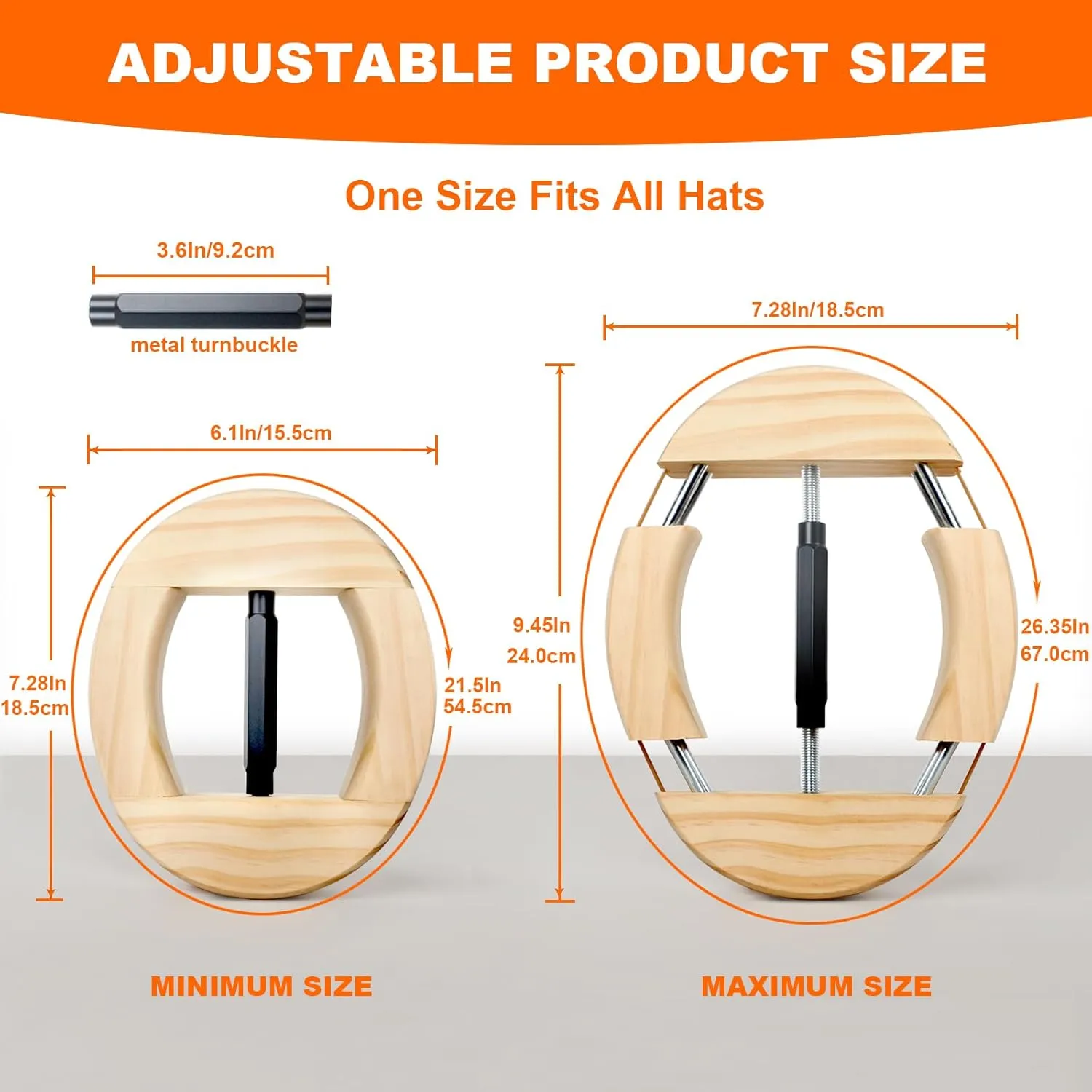 Hat Stretcher 4 Way, Hat Stretcher for Fitted Hats Size 6 7/8 to 8 1/2, Hat Jack Stretcher, Heavy Duty of Hat Extender