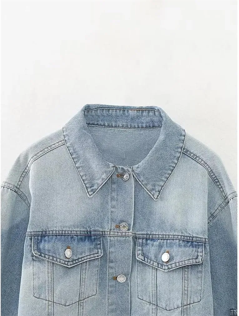Hdhdeueh Denim Jackets For Womens Coats Single Breasted Pockets Turn-Down Collar Long Sleeve Jean Jacket