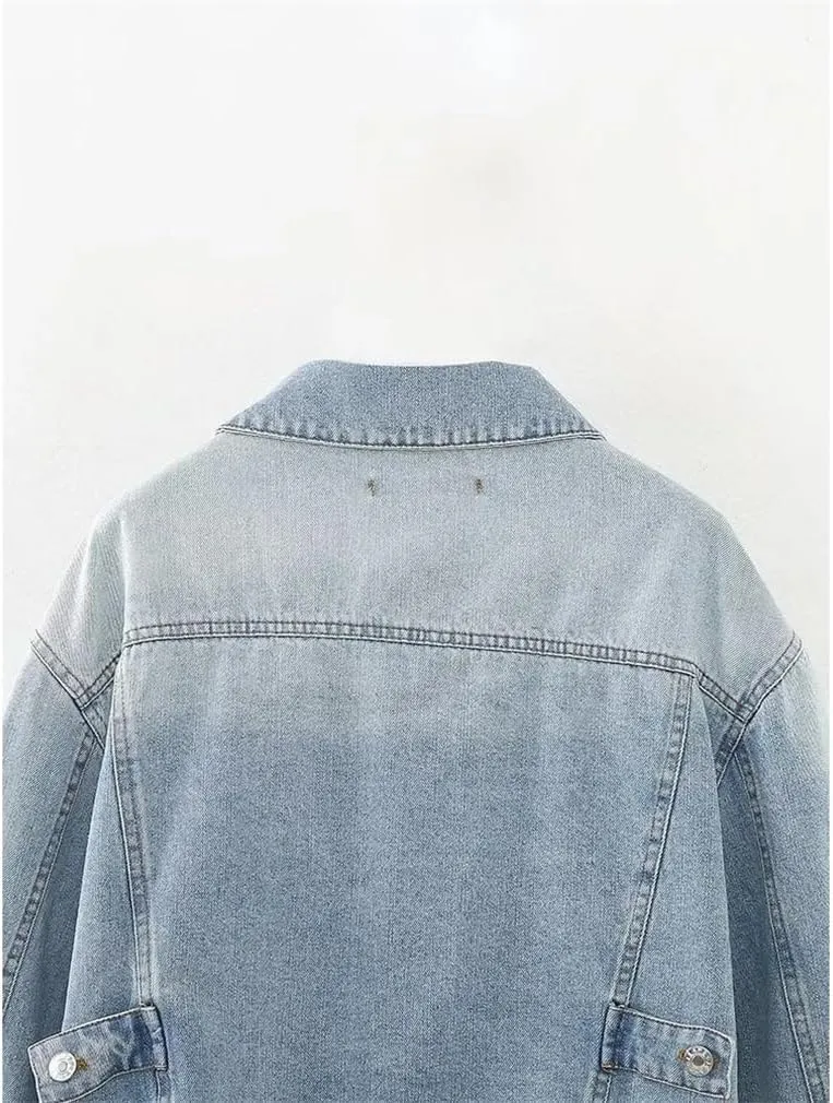 Hdhdeueh Denim Jackets For Womens Coats Single Breasted Pockets Turn-Down Collar Long Sleeve Jean Jacket