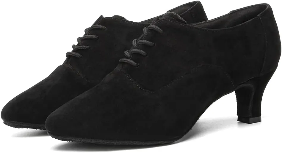 HIPPOSEUS Women Closed Toe Latin Dance Shoes Lace up Ballroom Salsa Tango Dance Practice Shoes Low Heel,Model 305