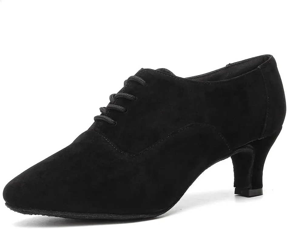 HIPPOSEUS Women Closed Toe Latin Dance Shoes Lace up Ballroom Salsa Tango Dance Practice Shoes Low Heel,Model 305