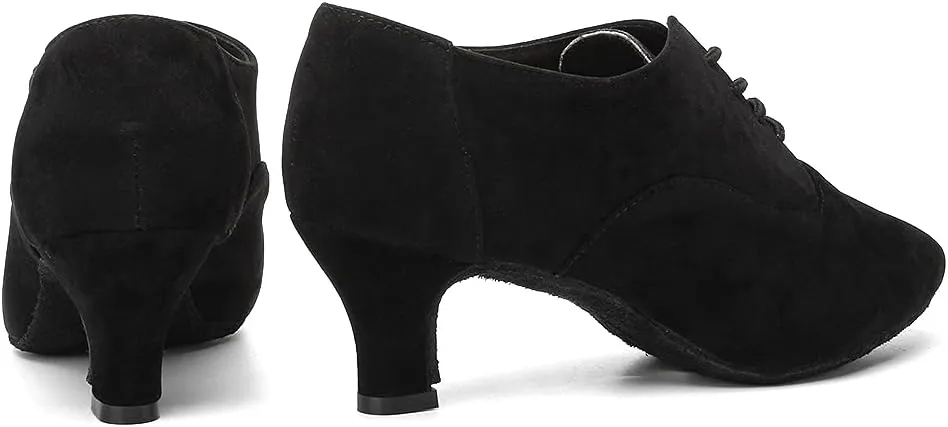 HIPPOSEUS Women Closed Toe Latin Dance Shoes Lace up Ballroom Salsa Tango Dance Practice Shoes Low Heel,Model 305