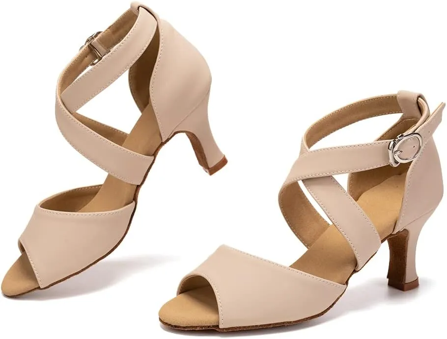 HROYL Women Latin Ballroom Dance Shoes Salsa Tango Low Heel Performence Dancing Shoes,FT095