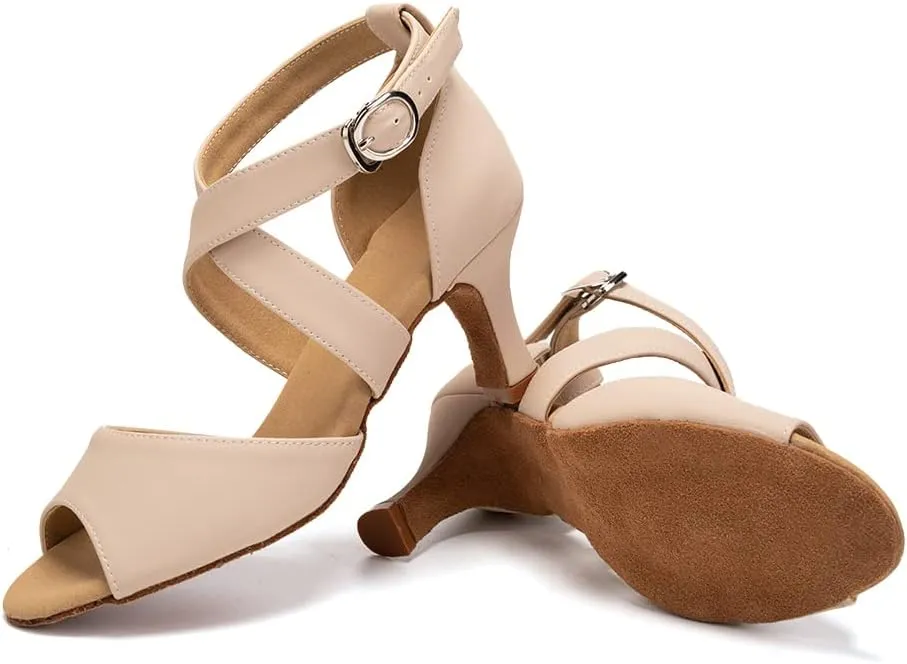 HROYL Women Latin Ballroom Dance Shoes Salsa Tango Low Heel Performence Dancing Shoes,FT095