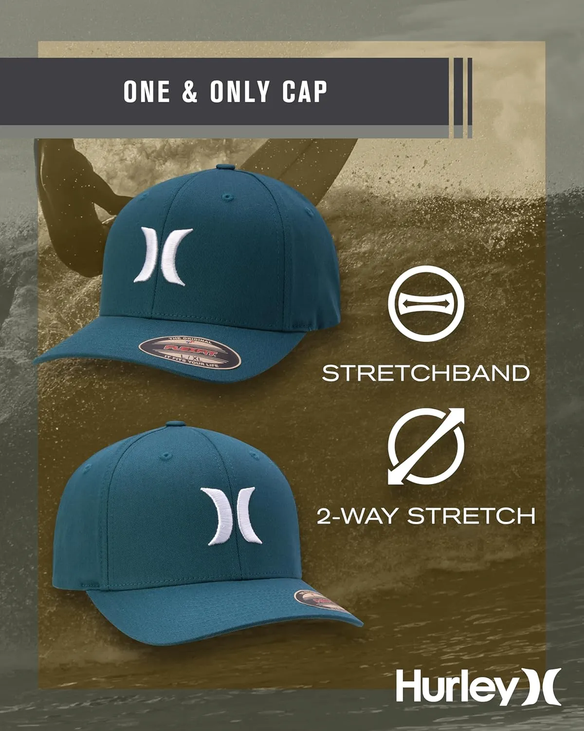 Hurley Mens Baseball Cap - Flexfit Fitted Baseball Caps for Men (Sizes: S-XL)