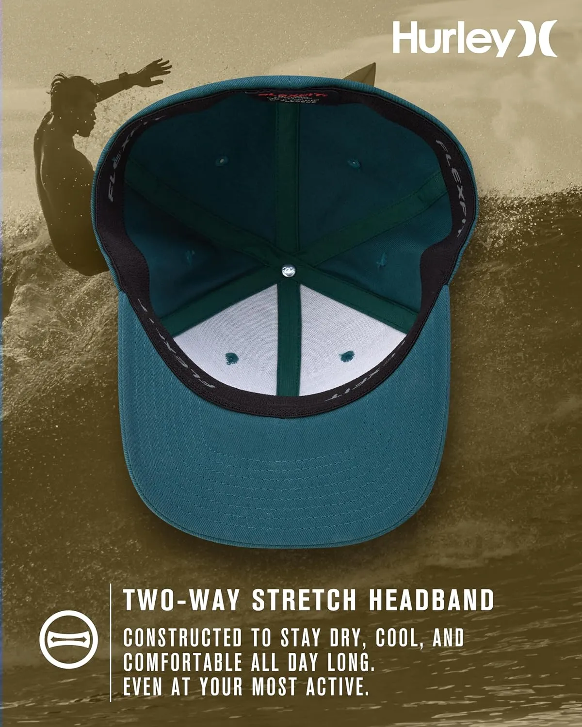 Hurley Mens Baseball Cap - Flexfit Fitted Baseball Caps for Men (Sizes: S-XL)