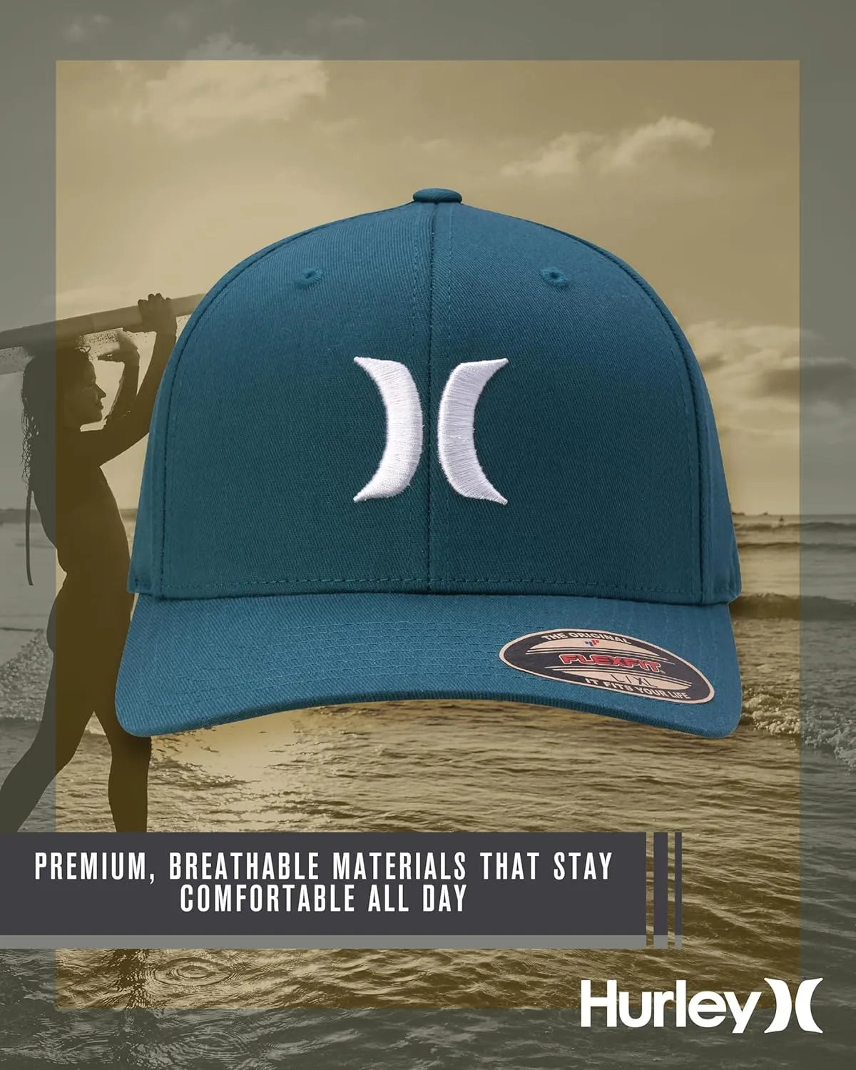 Hurley Mens Baseball Cap - Flexfit Fitted Baseball Caps for Men (Sizes: S-XL)