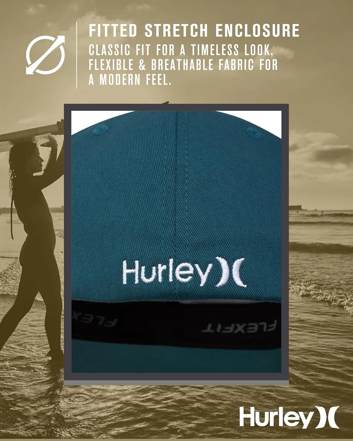 Hurley Mens Baseball Cap - Flexfit Fitted Baseball Caps for Men (Sizes: S-XL)