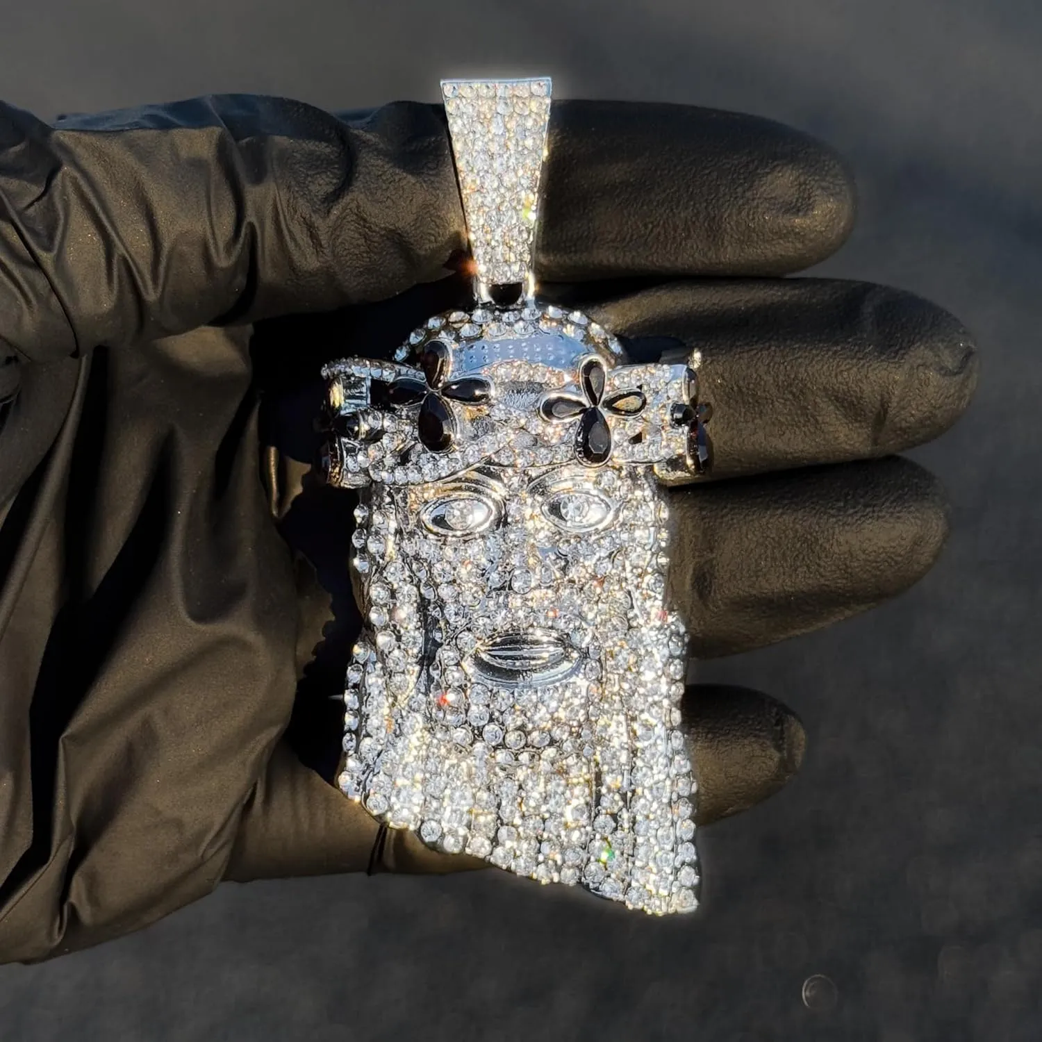 ICE STAR Men's Iced-Out Floral Crown Jesus Pendant Necklace with 24" Rope Chain - Hip-Hop Jewelry with Simulated Crystals