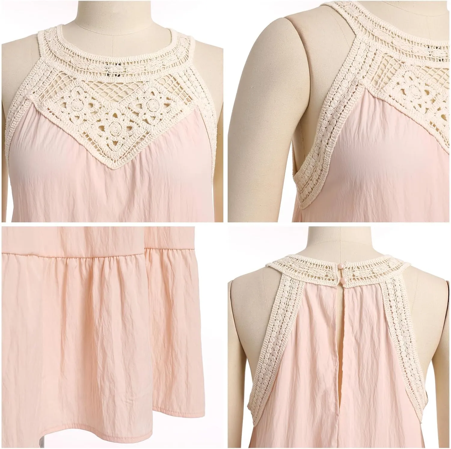 IKADEX Women Boho Hallow Out Crochet Tent Dress Sleeveless Tiered Loose Fit Summer Beach Casual Sundress