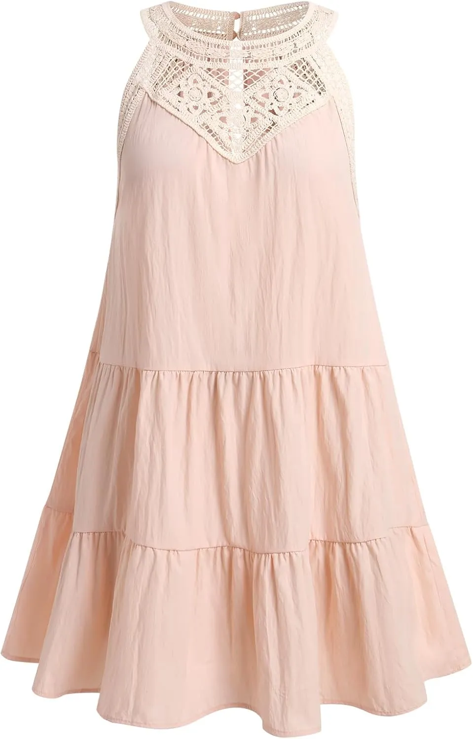 IKADEX Women Boho Hallow Out Crochet Tent Dress Sleeveless Tiered Loose Fit Summer Beach Casual Sundress