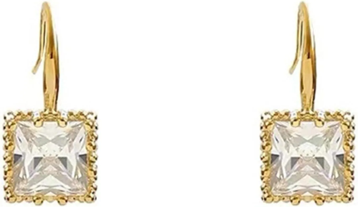 IvoryHaid18K Gold Plated Square Zircon Dangle Earrings,Elegant Hypoallergenic Crystal Drop Earrings for Women,Classic Lightweight Jewelry, Perfect Gifts for Birthday & Anniversary