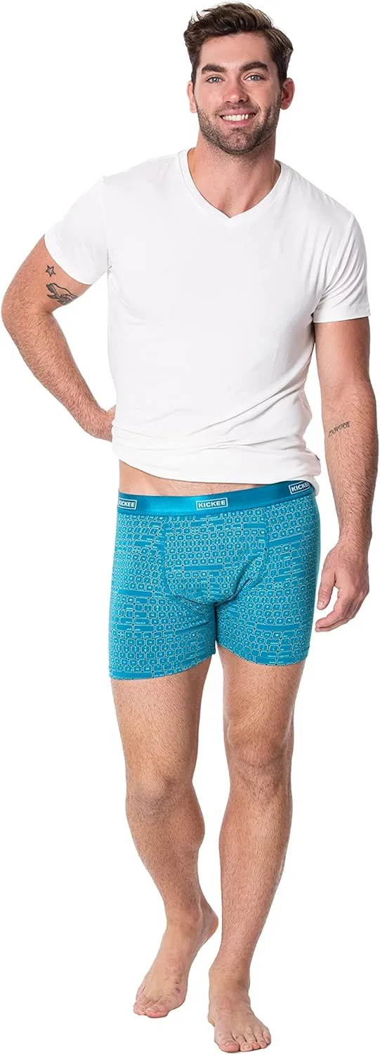 KICKEE Mens Print Boxer Brief Underwear, Silky Soft Printed Briefs for Men
