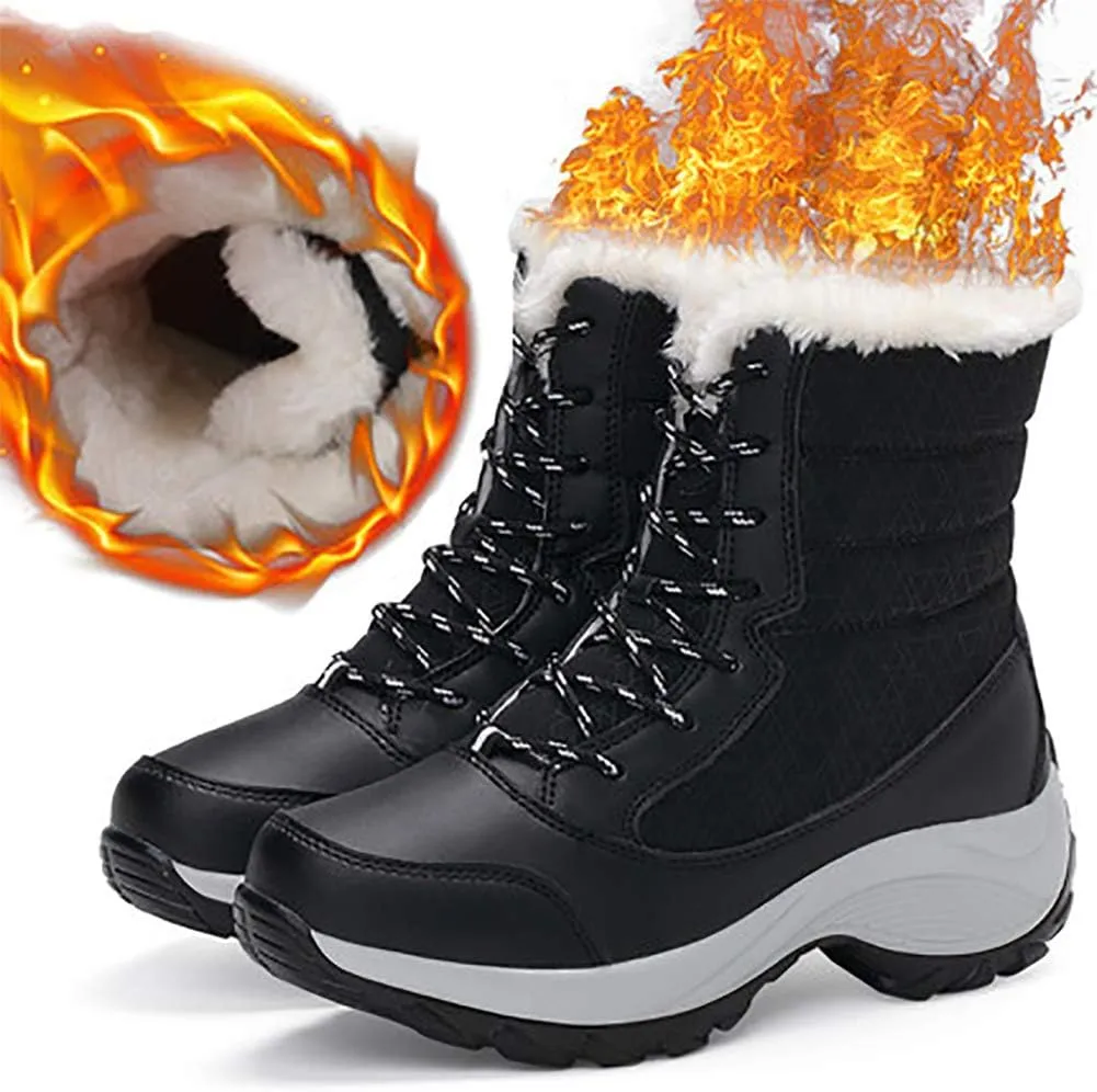 KISSOURBABY Women's Fur Lining Winter Boots Outdoor Waterproof Snow Boots